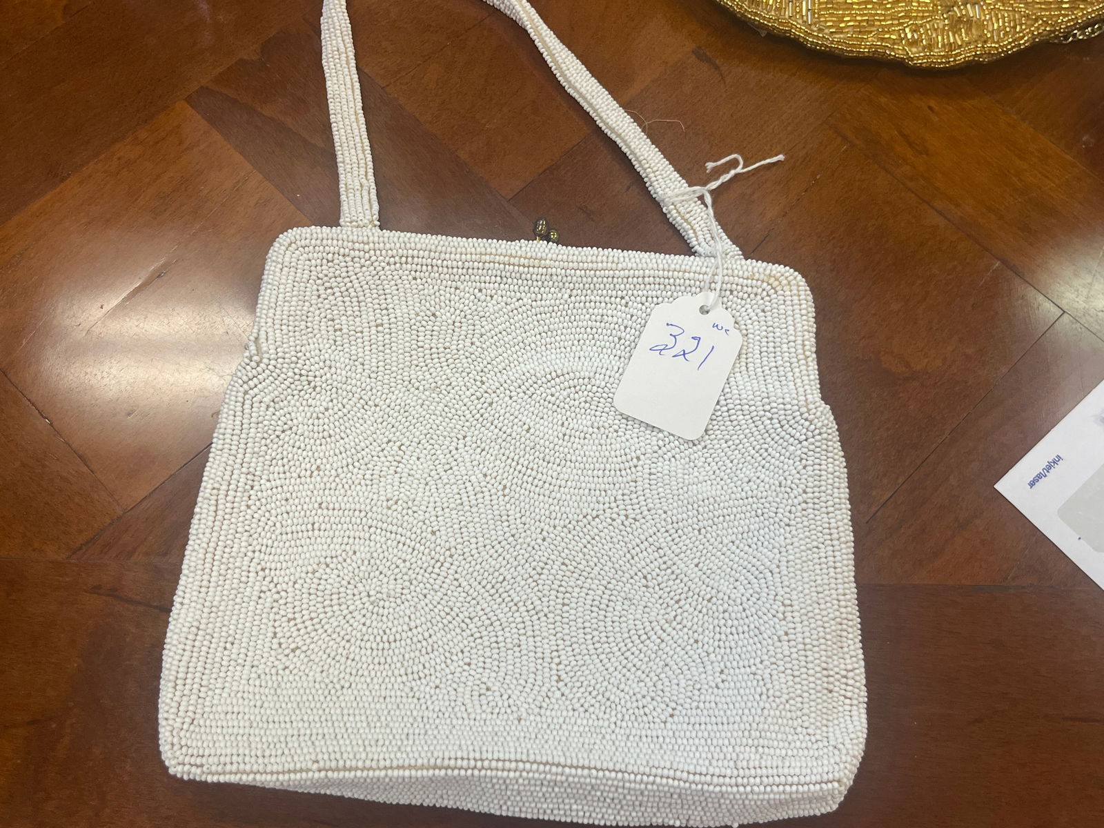 VTG White Seed Bead Bag (1 of 3)