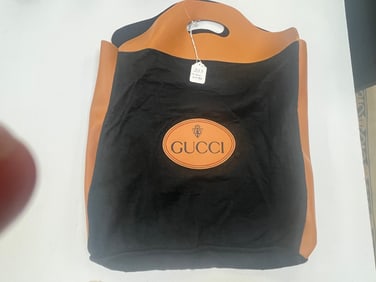 VTG Gucci Black Felt & Faux Leather Tote Handbag/Shopping Bag