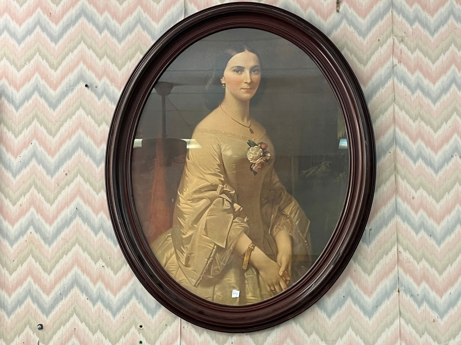 VTG Walnut Framed Print 'Lady Portrait' (1 of 2)