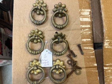 Bag: 6-Antique Gold Metal Drawer Pulls
