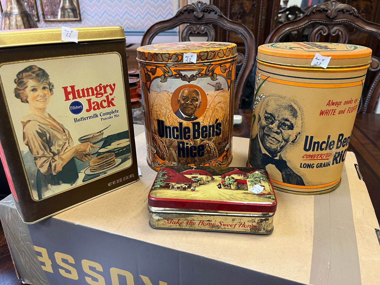 VTG Hungry Jack-Blue Bird Toffee- 2 Uncle Ben's Rice- Tins (1 of 2)