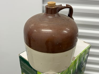Antique Stoneware Brown/White Whisky Jug