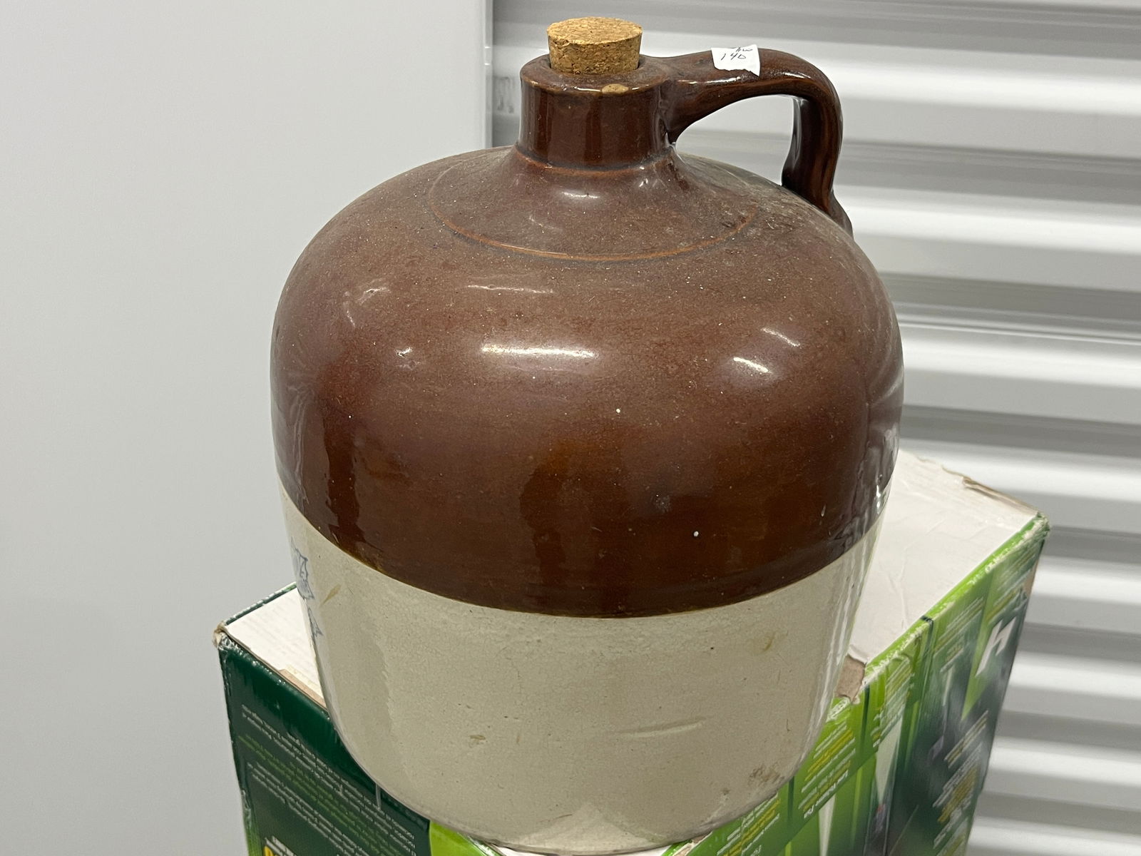 Antique Stoneware Brown/White Whisky Jug: Antique Stoneware Brown/White Whisky Jug