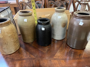 5-Assorted Antique Stoneware Crocks