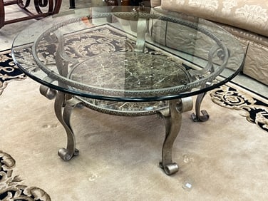 Forturnoff Glass & Marble Iron Base 44"dia. Table,
