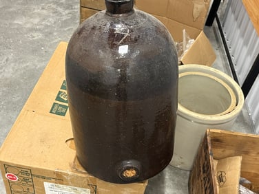 Antique 17"h Brown Stoneware Whisky Jug