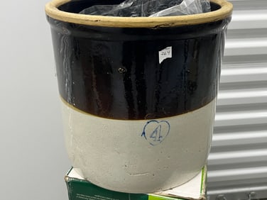 Antique Brown/White Stoneware Crock