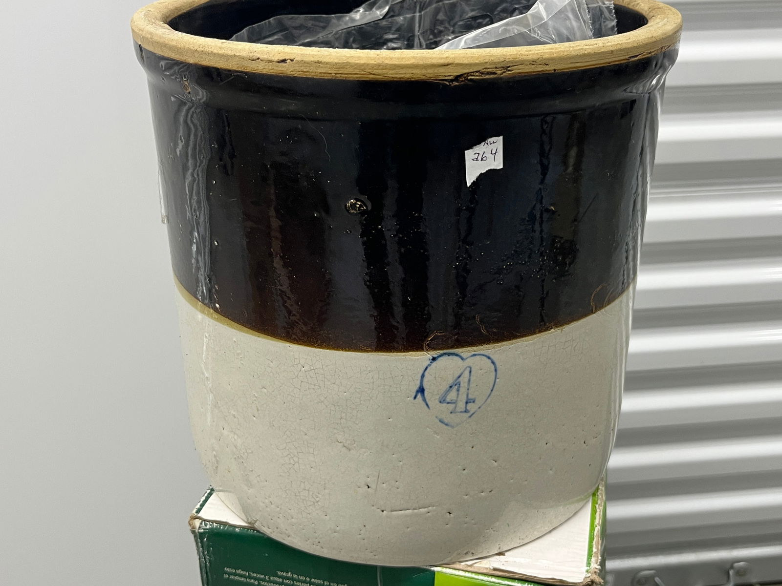 Antique Brown/White Stoneware Crock: Antique Brown/White Stoneware Crock