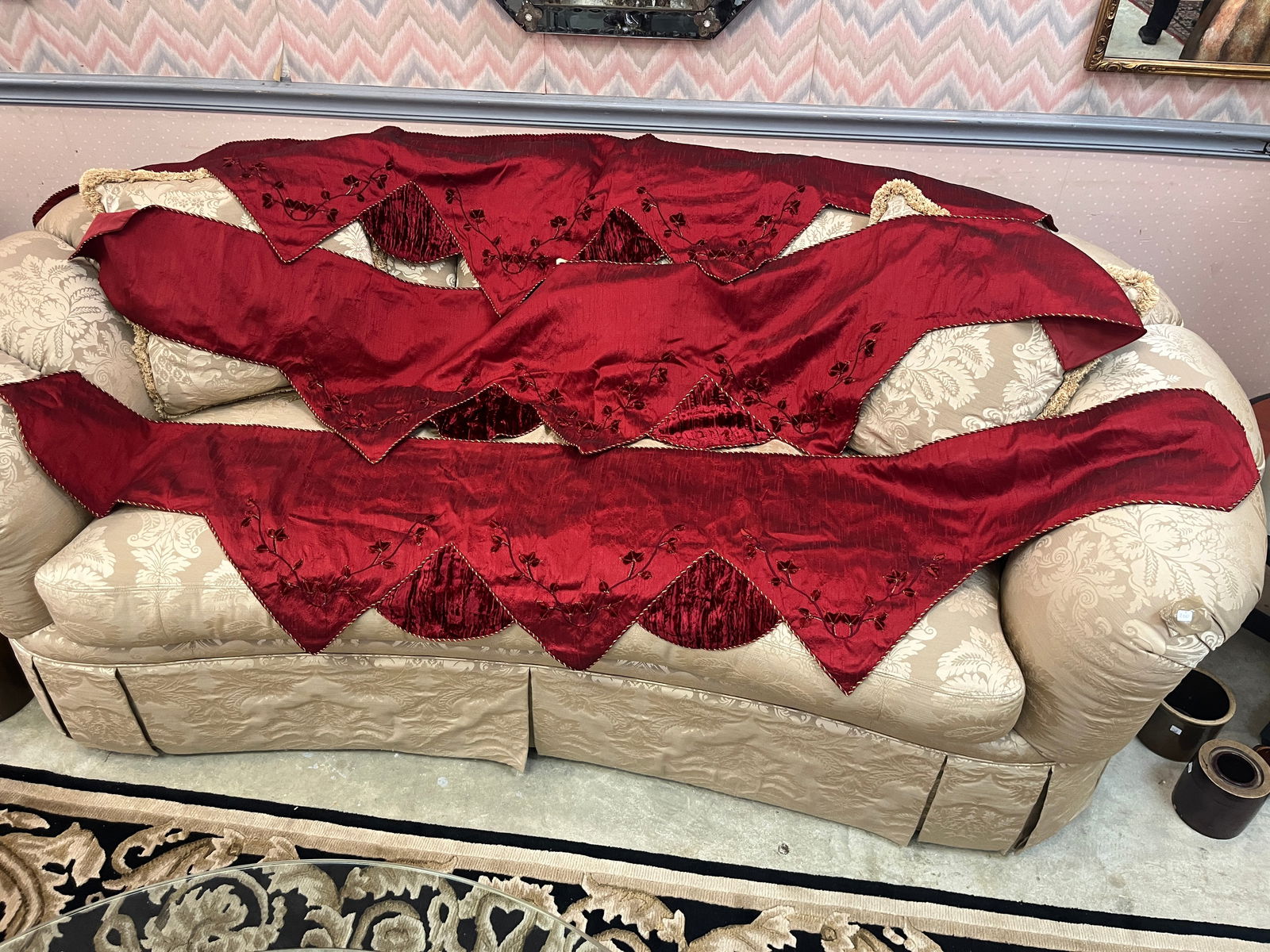 3-Red Satin & Velvet Valances: 3-Red Satin & Velvet Valances 6'x17"