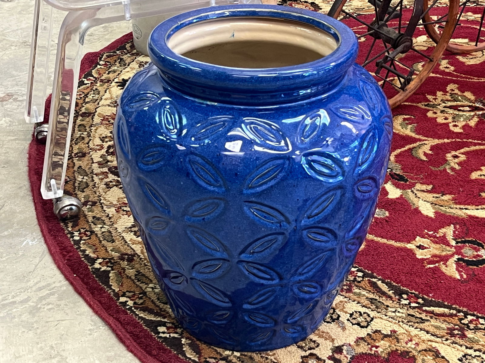 Blue 17x15 Stoneware Pottery Pot: Blue 17x15 Stoneware Pottery Pot