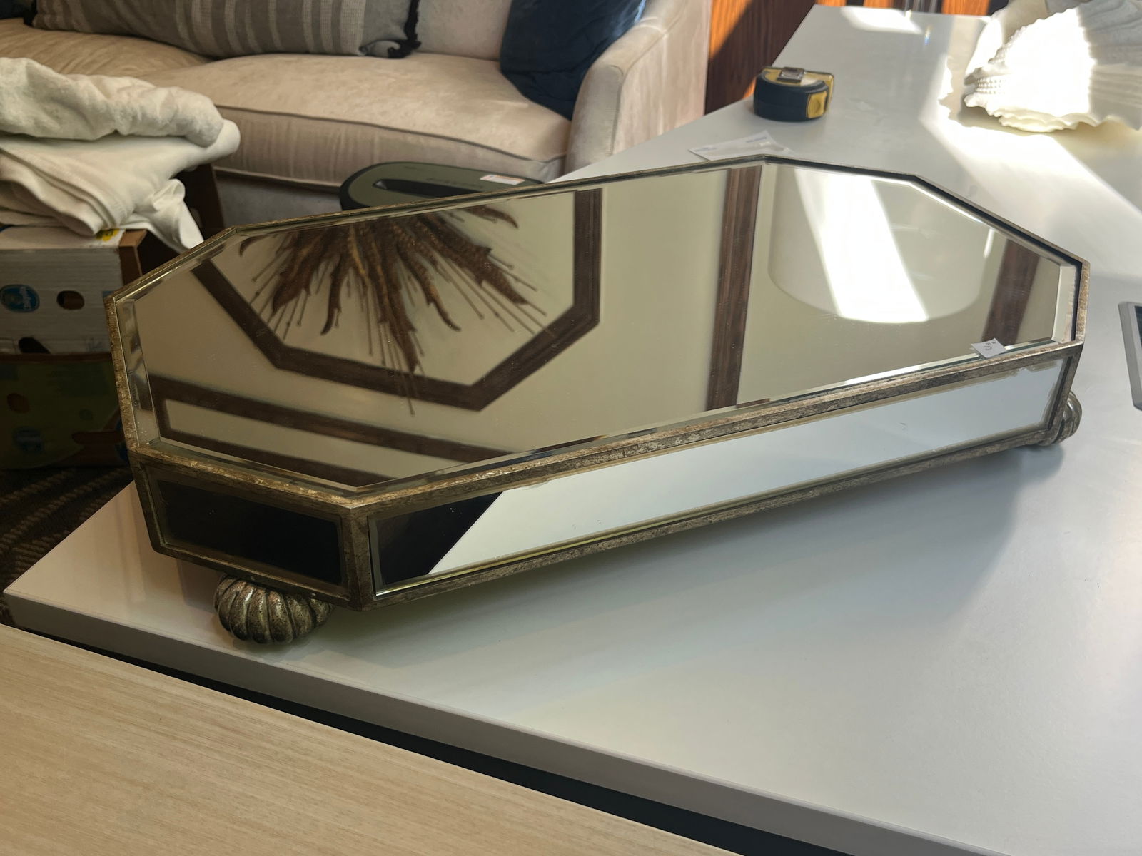 Gilt Round Footed Mirrored Dresser Display Stand (1 of 3)