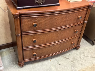 Pine 3-Drawer, Wicker Front, 30.5h x 40w x 18