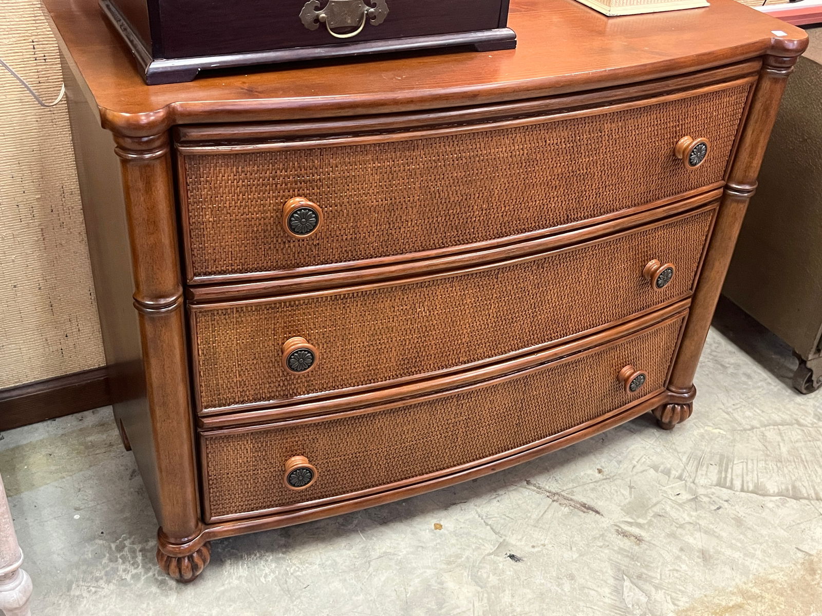 Pine 3-Drawer, Wicker Front, 30.5h x 40w x 18 (1 of 4)