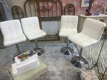 (4) White Chrome Base Adjustable Bar Chairs