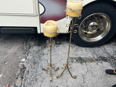 (2) Gold Metal Candle Stands