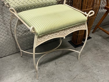 French Country Wrought Iron Lattlice Scrolling Dresser Stool