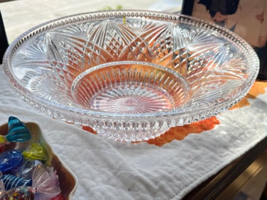 Marquis by Waterford Low Crystal Bowl, Diamond & Fan Cut