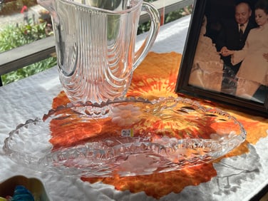 Crystal Pitcher & 12"w Crystal Boat Dish