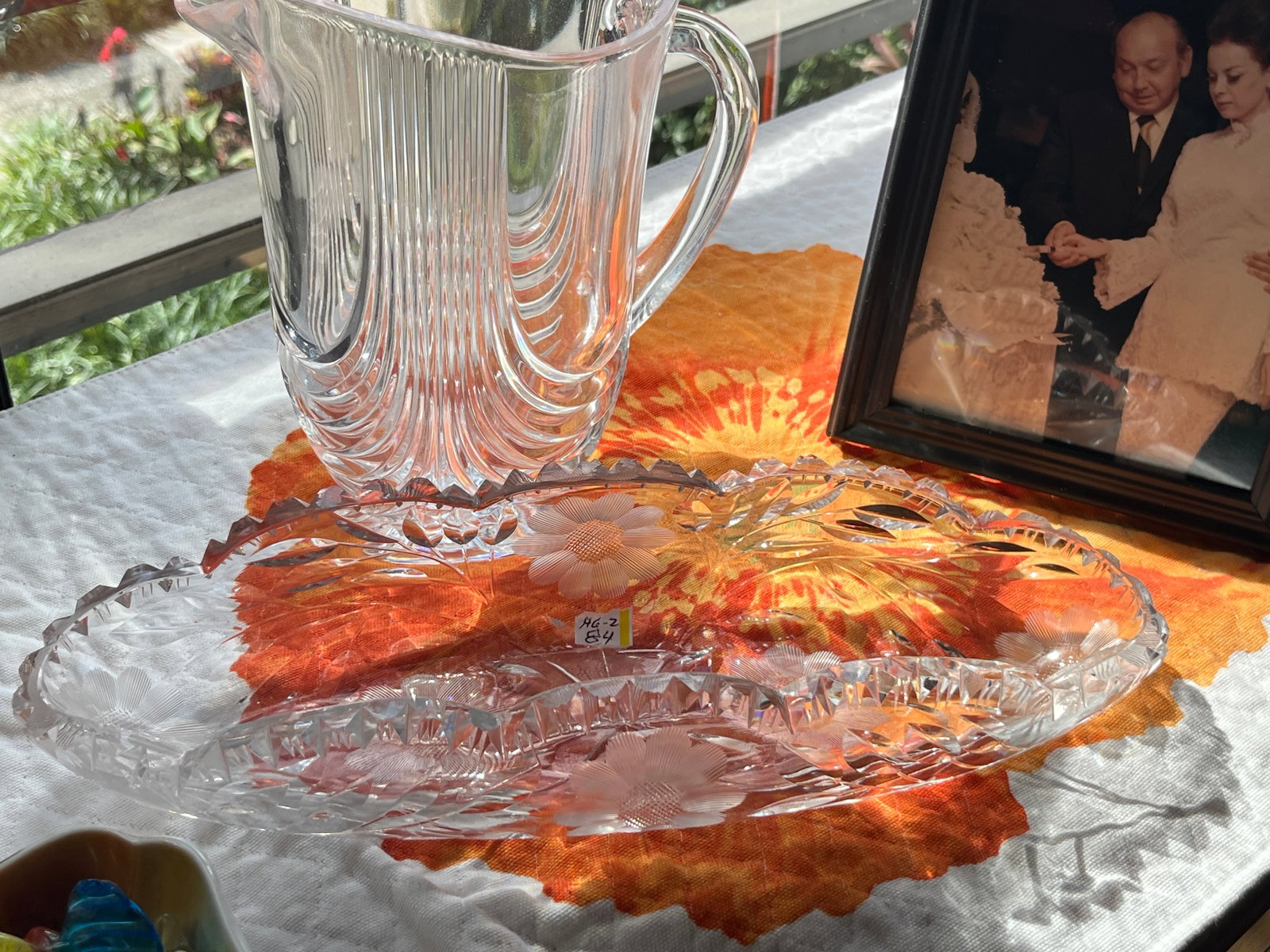 Crystal Pitcher & 12"w Crystal Boat Dish: 7" Crystal Pitcher & 12"w Crystal Boat Dish