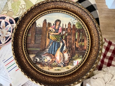 Gold Frame VTG Artini Engraving, Hand Painted, Twin-Etched Four-Dimensional Relief Wall Plaque