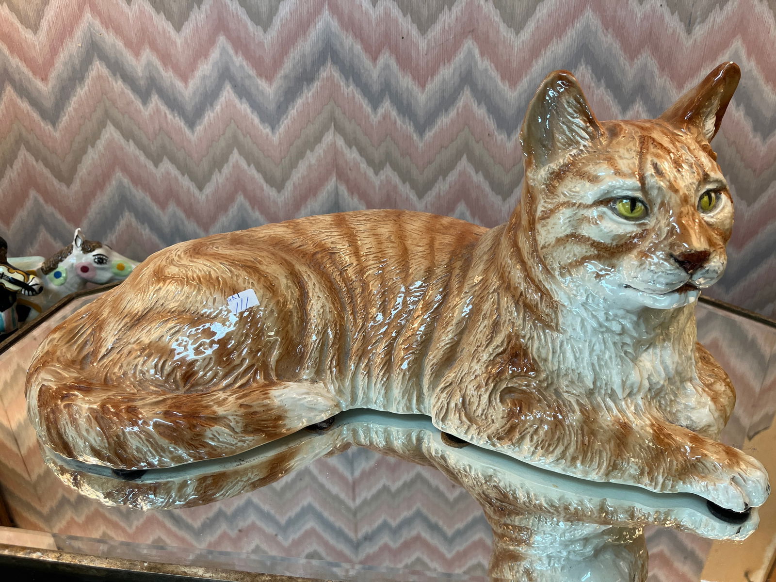 Ceramic Orange Tabby Cat: Ceramic Orange Tabby Cat 8h x 17w x 10d