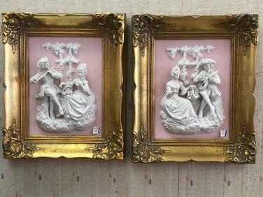 (2) Gold Framed VTG ALT Meissen Figural Wall Plaques