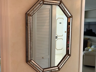 VTG Venetian Octagon Mirror Holly /wood Regency in Gold Spain
