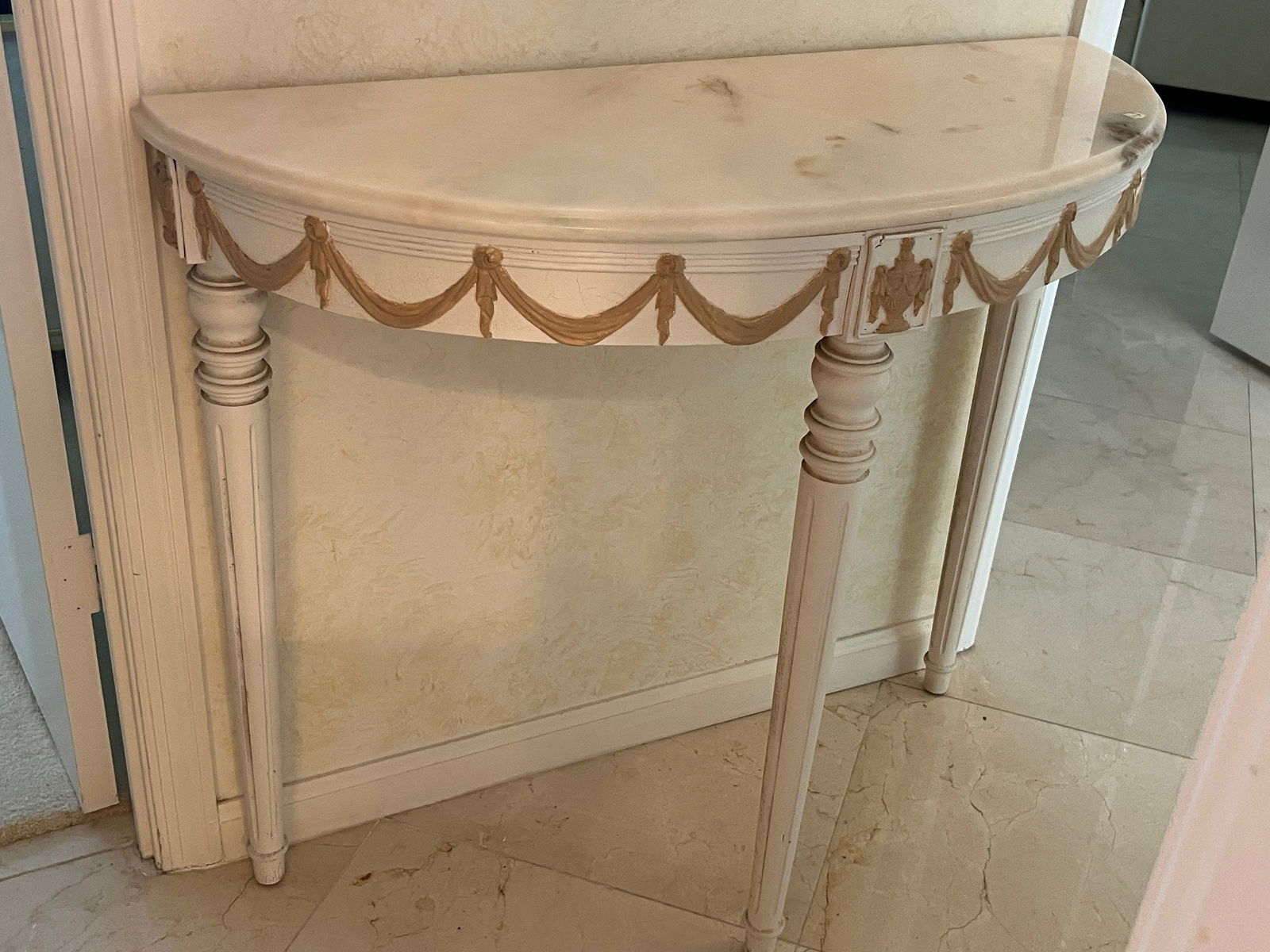 VTG Demilune Marble Top Console Table (1 of 2)
