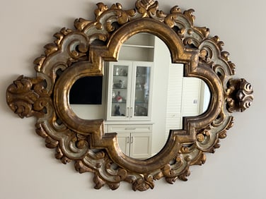 Mid Cent. Gold Mexican Hand Carved Spanish Revival Wall Mirror