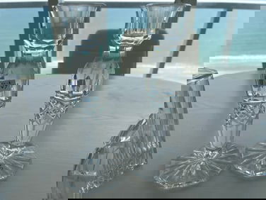 Pair 9"h Cut Crystal Candle Sticks