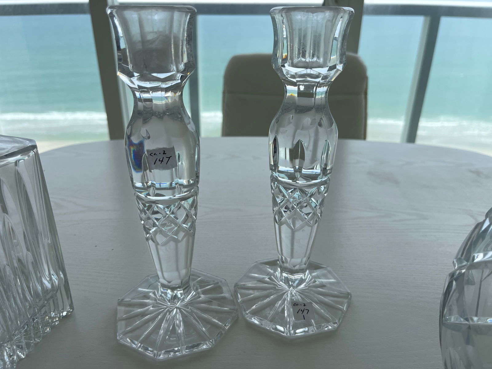 Pair 9"h Cut Crystal Candle Sticks (1 of 3)
