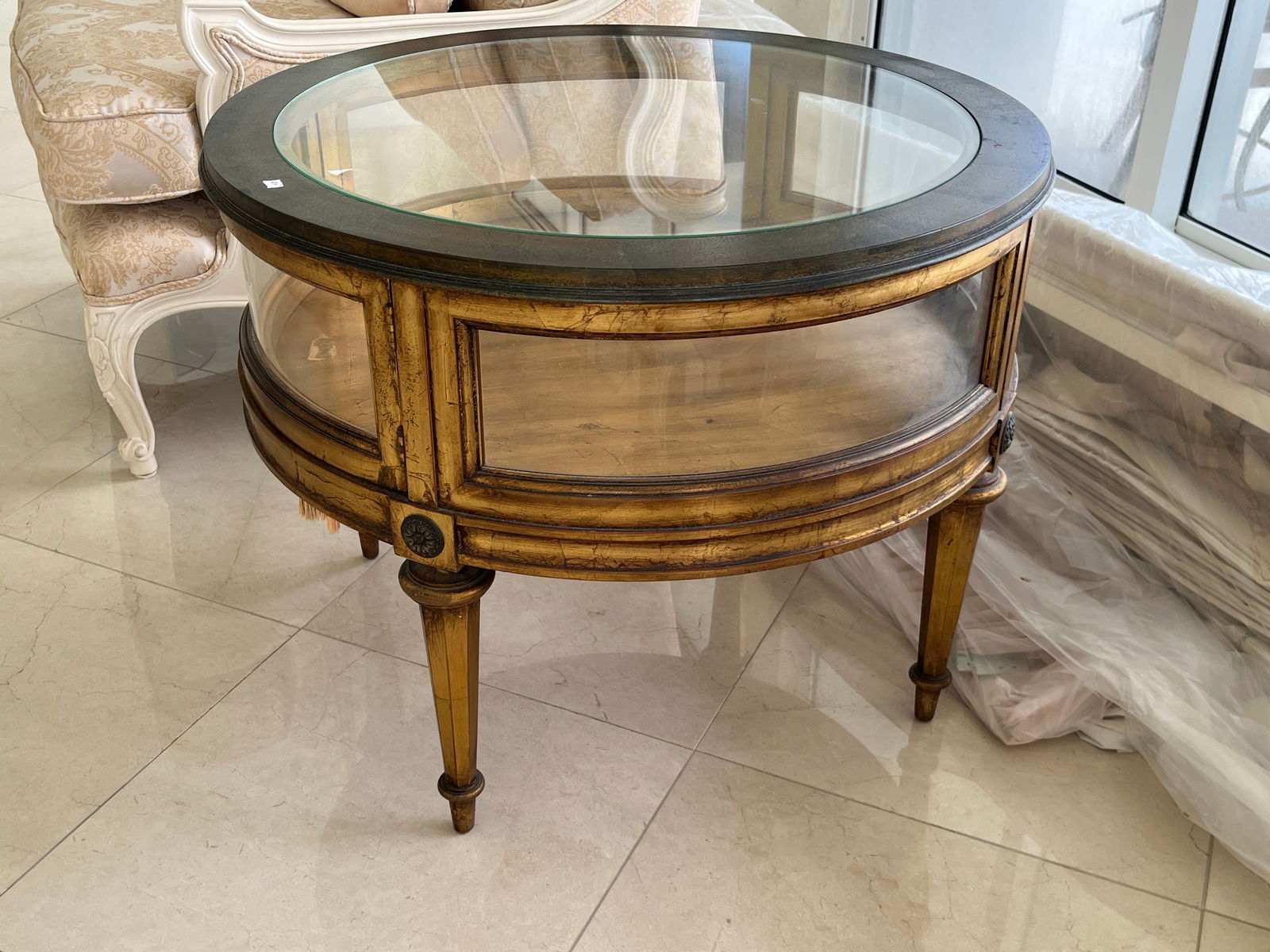 MCM Weiman Gilt Round Vitrine Curio Table (1 of 2)