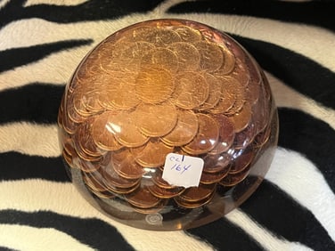 VTG Lucite Paperweight Containing Pennies