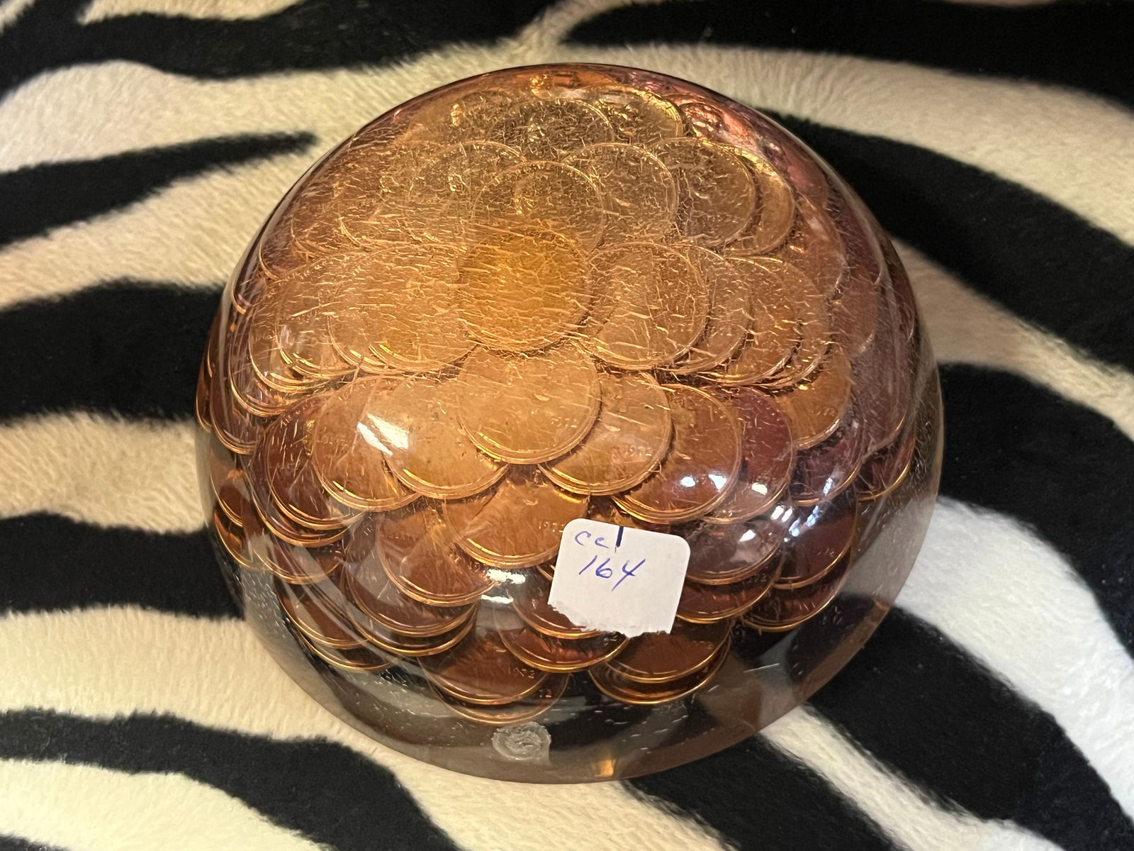VTG Lucite Paperweight Containing Pennies: VTG Lucite Paperweight Containing Pennies 1970's