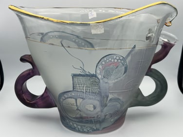 VTG signed Hand Blown & Painted Art Glass Vase