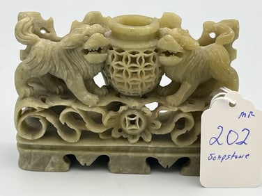 VTG Chinese Soapstone Reticulated Carved Incense Burner