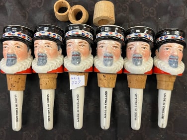 (6) VTG Burrough's Beefeater /Gin Ceramic Bottle Stoppers-England