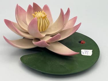 Rare Goebel Laszlo Ispanky Porcelain Sculpture 'Water Liliy' Pad & Lady Bug, signed 152/1500 1981