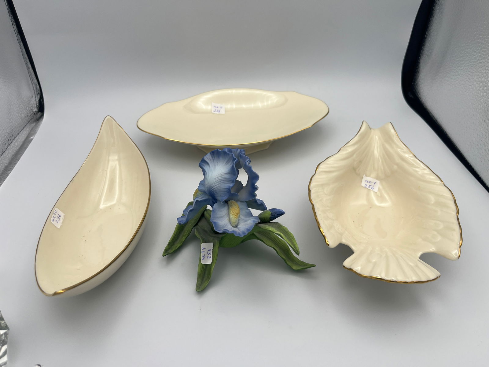 4-LENOX 3-Bowls & 1-Porcelain Blue Iris 1989: 4-LENOX 3-Bowls & 1-Porcelain Blue Iris 1989