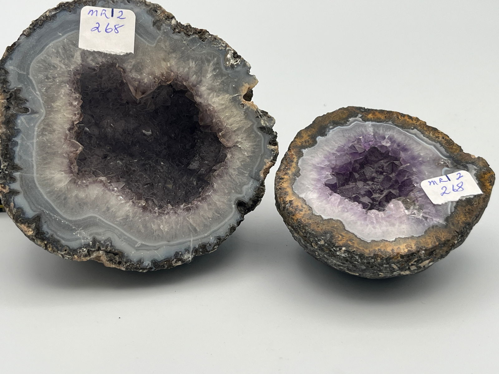 2-Natural Amethyst Agate Q=Geode Quartz Crystal Mineral (1 of 2)