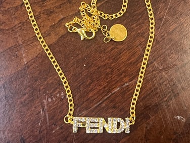 Fendi Gold Tone Necklace w/Stone Accents