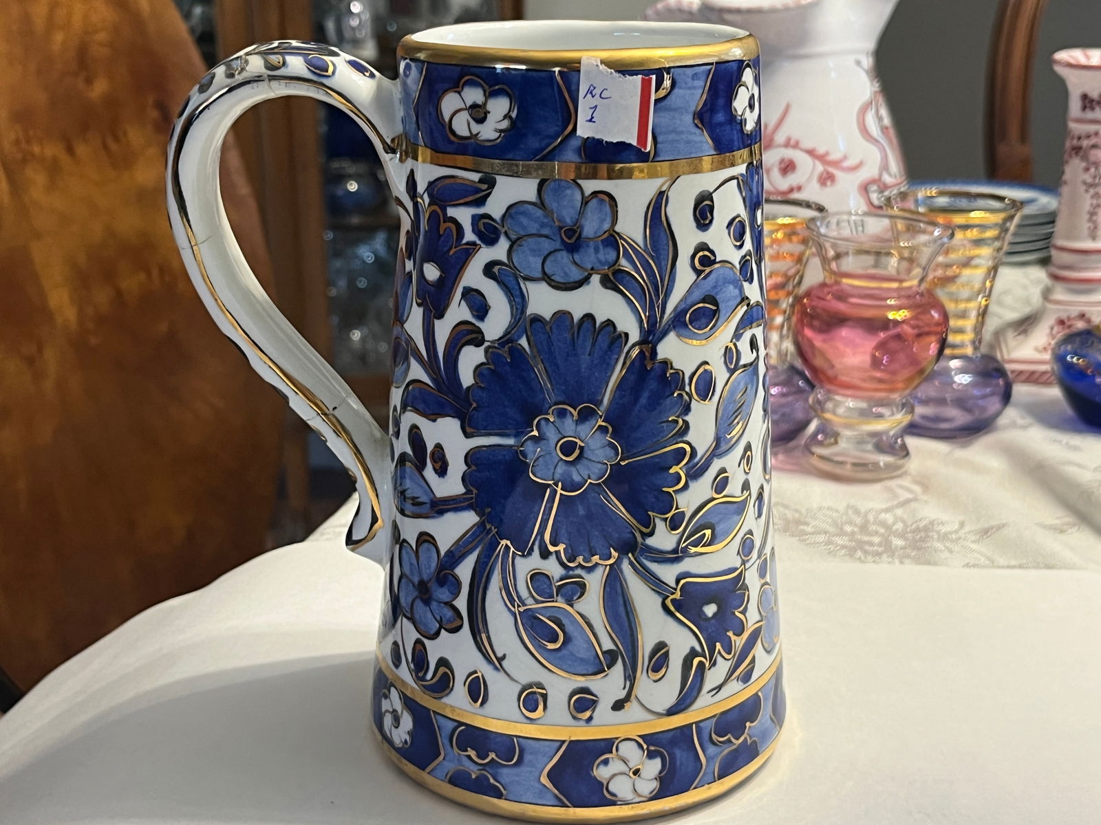 Handmade & Painted Blue/Gold Stein