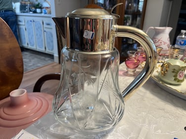 VTG Silver Plated Cut Crystal Lemonade/Water Pitcher