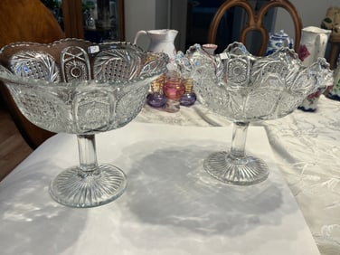 2-Similar VTG Pressed Glass Compote Bowls