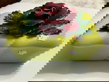 MCM Green w/Floral Top Trinket Dish c.1940-50