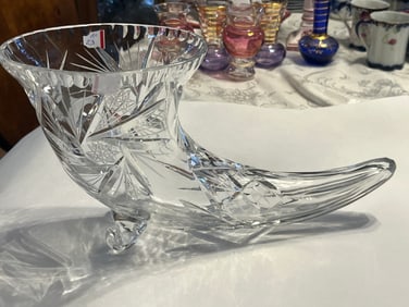 Cut Crystal Cornucopia Vase