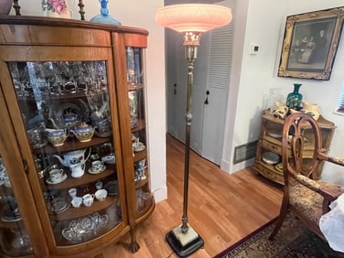 VTG Floor Lamp, 16"dia. Pinkish Globe, has Alabaster & Metal Base