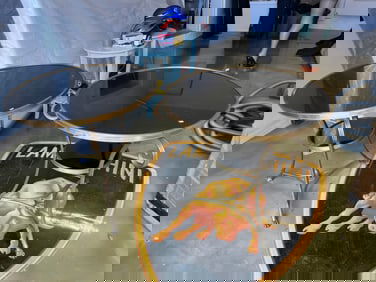 French Gilt Two Tier Bronze Gueridon Tri-Leg Table with Black Marble Top 27.25"dia., 27.75"h