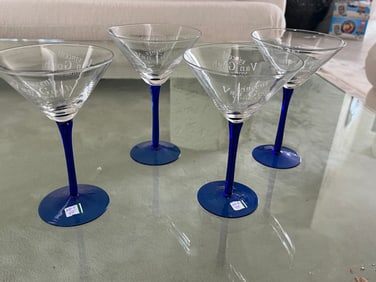 Vincent Van Gough Hand Blown Martini Glasses with Cobalt Blue Stems