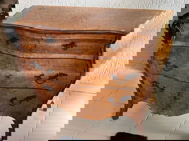 VTG Italian Walnut Inlaid Bombe 3-Drawer Commode